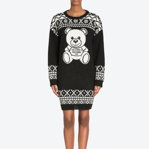 NWT Moschino Teddy Bear Sweater Dress | Cozy Knit Logo Winter Dress - Picture 5 of 16